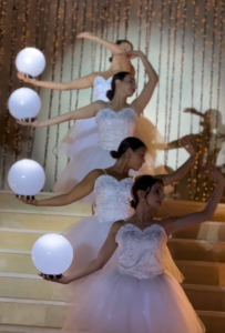 Dream Wedding Dance show, romantic, with whitel globes